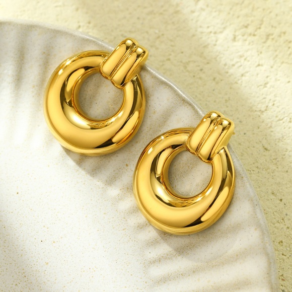 24K Gold Plated Statement Earrings*Gold Circle Knot Earrings*Elodie Earrings - Picture 3 of 5